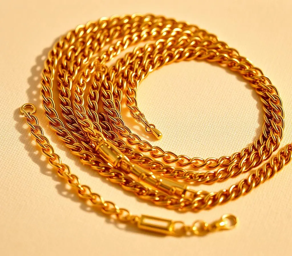 Coiled gold chains on cream linen — sell gold chains in Dallas TX